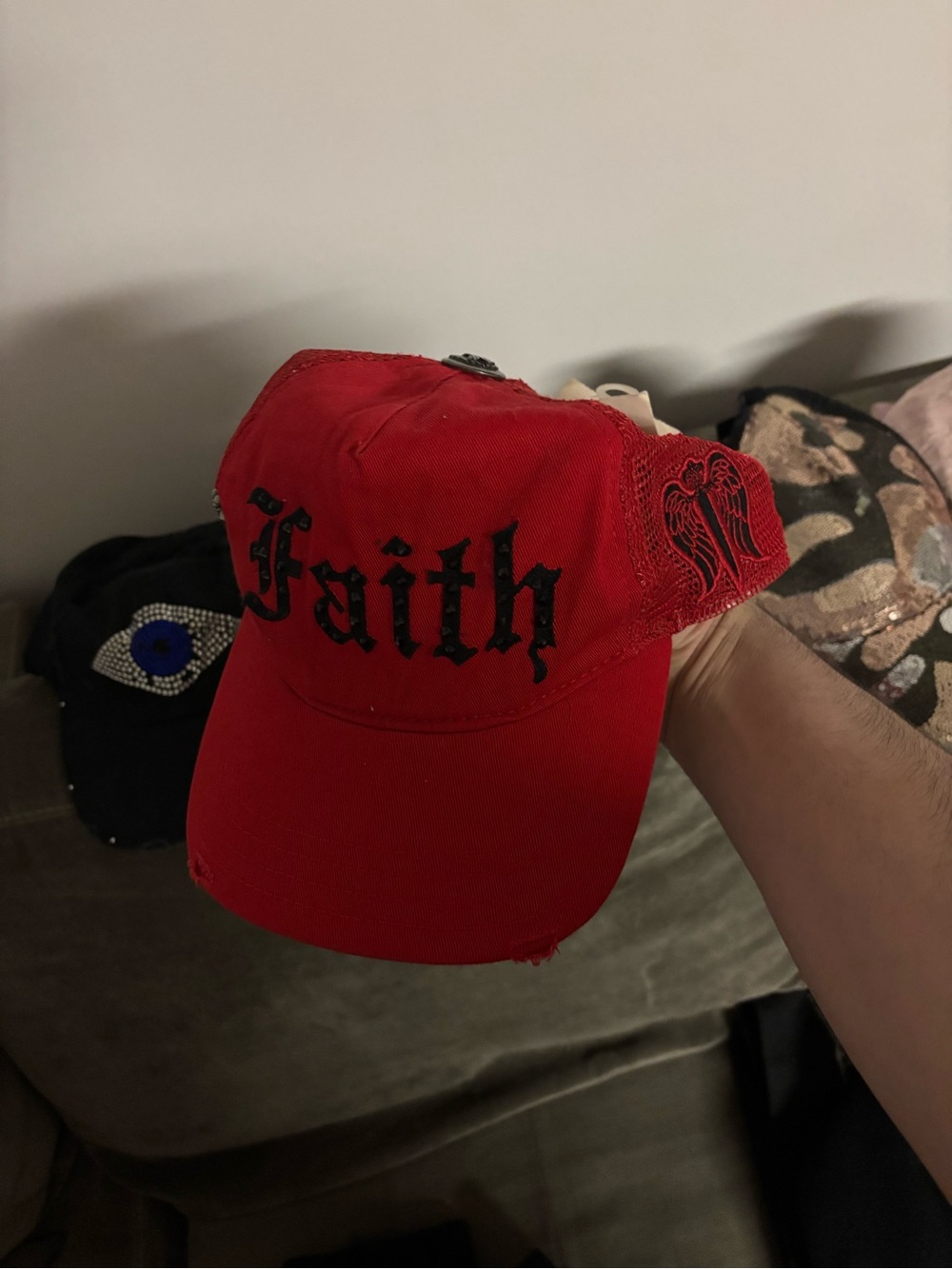 Faith Connexion Red Cap with Black Gothic Embroidery